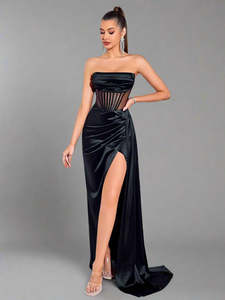 Green Strapless Evening Dress