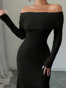 Formal Dresses: Off-Shoulder Long Sleeve Bodycon Maxi Dress
