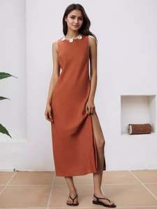 Womenswear: Slit Round Neck Sleeveless Midi Tank Dress
