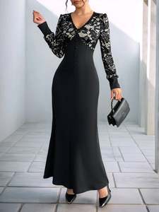 Womenswear: Lace V-Neck Long Sleeve Maxi Dress