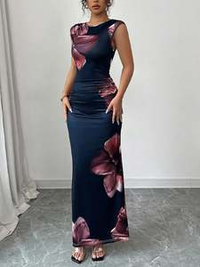 Floral Print Sleeveless Bodycon Maxi Dress