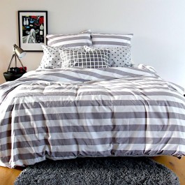 Grey White Stripe Duvet Cover Set
