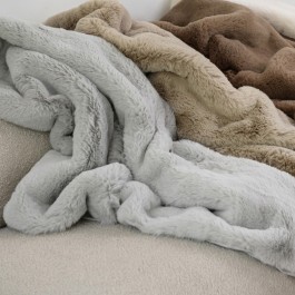Plush Faux Fur Throw Light Grey