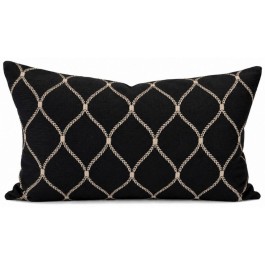Vana Embroidered Linen Lumbar Cushion Black/Natural