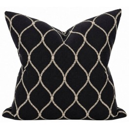 Vana Embroidered Linen Square Cushion Black/Natural