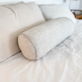 Products: French Flax Linen Bolster Cushion Charcoal Pinstripe