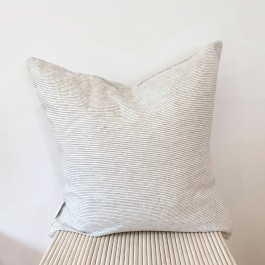 100% French Flax Linen Feather Filled Cushion - Charcoal Pinstripe