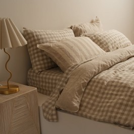 Products: French Flax Linen Reversible Duvet Cover Set Natural/Gingham