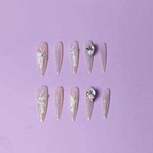 Wedding Event Press On Nails: Iridescent Crystal Veil