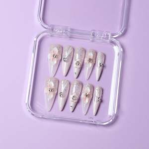 Wedding Event Press On Nails: Blush Crystal Blossom