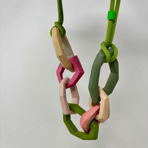 Maca Links: Links Necklace, 7 Links on a lime green cord