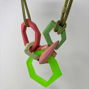 Maca Links: Links Necklace, 6 Links on a lime green speckled cord