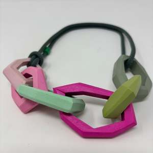 Maca Links: Links Necklace, 6 links on a camo green cord