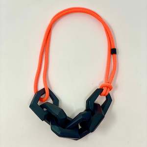 Maca Links: Maca Links Necklace, charcoal and fluro orange