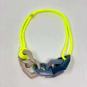 Maca Links: Maca Links Necklace, light to dark grey and neon yellow