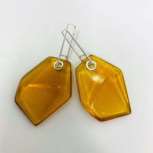 Rock Earrings: Light Amber Single Rock Earrings, Shiny Finish