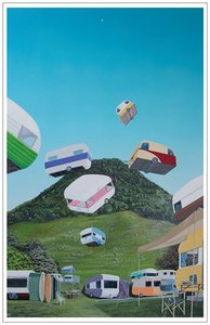 Mac Digital And Acrylic Artist: Falling Caravans Greeting Card