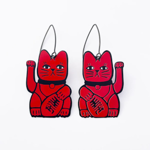 Denz Co: Midi Lucky Cat Earrings - Red & Black