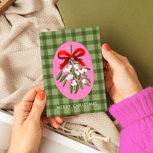 Natalie Lea Owen: Christmas Card - Gingham  Mistletoe
