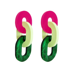 Natalie Lea Owen: Link Earrings - Green & Pink