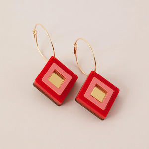 Natalie Lea Owen: Retro Diamond Shape Hoop Earrings - Red