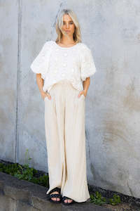 Nursing Friendly: Muriwai Trouser -  Beige Pinstripe