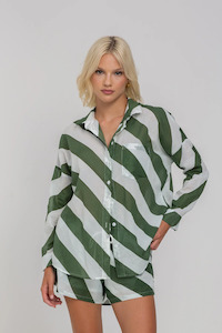 Nursing Friendly: Defiant Shirt - Dried Mint/Ivory Diagonal Stripe