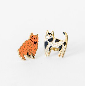 Cat Lovers: Asymmetrical Cloisonné Stud Earrings - Cats