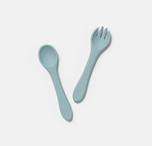 Foodie Kid: Silicone Fork & Spoon Set - Rain