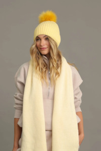 Wool Blend Beanie With Pompom - Butter Yellow