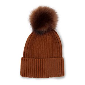 Valentine Wool Blend Beanie With Pompom - Chocolate