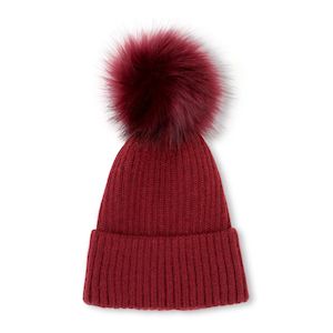 Valentine Wool Blend Beanie With Pompom - Burgundy