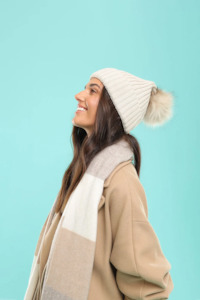 Valentine Wool Blend Beanie With Pompom - Bisque