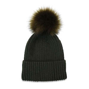 Valentine Wool Blend Beanie With Pompom - Khaki