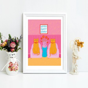 Cat Lovers: A3 Art Print - Home Sweet Home Cats
