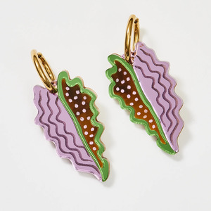 Big Leaf Earrings - Tan & Lilac