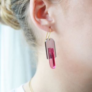 Highlight Earrings - Grey & Cranberry