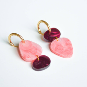 Dune Hoop Earrings - Coral & Merlot