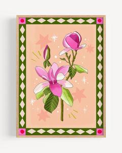 Natalie Lea Owen: A3 Print - Magnolia Flower & Sparkle