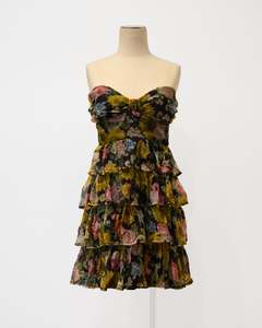 PRE-LOVED / Ooby Ryn - Strapless Tiered Silk Mini Dress - Sz 10