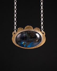 Space Flower Necklace - Silver, Brass & Labradorite