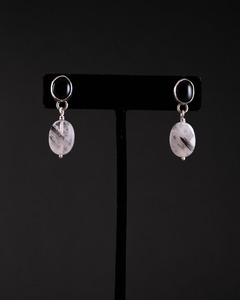 Aotearoa New Zealand Made: Dark Moon Stud Earrings - Silver, Onyx, Rutilated Quartz