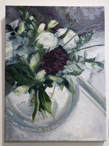 Products: Purple Carnation and White Lisianthus in glass bowl - MADCAT