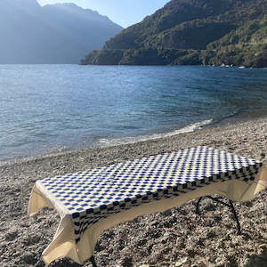 Ikat Weave Tablecloth – Indigo Check