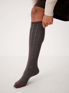 Tip Toe Knee High Socks – Grey & Cherry Trim