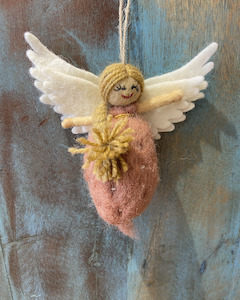 holiday ornament: Pashom | Hanging Decoration - Pink Felted Angel