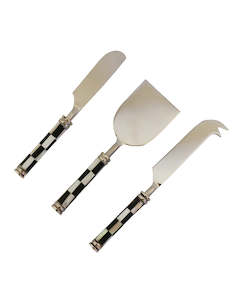Cc Interiors: CC Interiors Checker Black and White Stainless Steel and Bone Cheese Server Set