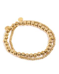 Jewellery: A&C Oslo Pure Steel Bead Bracelet Set- gold