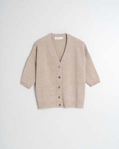 Indi&Cold Knitted Cardigan with Short Sleeve- beige