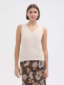 Knitwear: V Neck Vest - Ecru